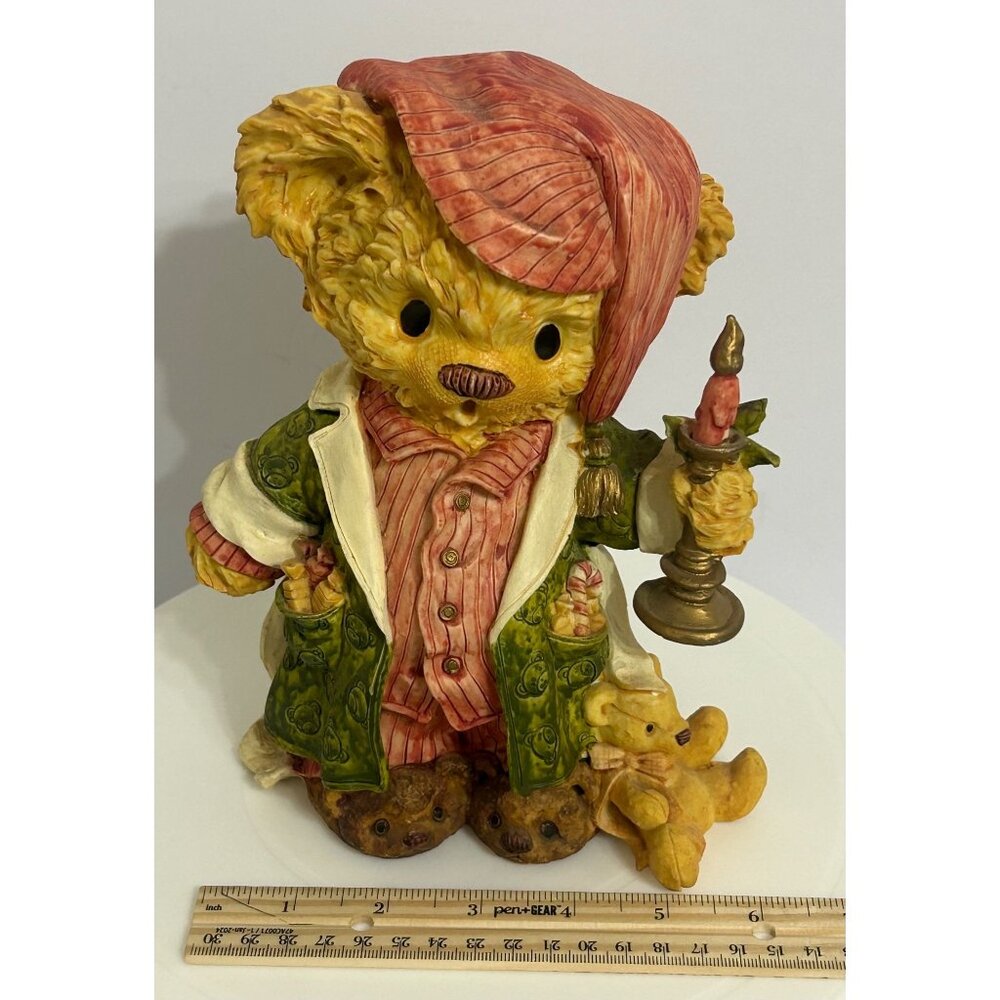 Vintage 1994 Teddy & Me Christmas Figurine Nighttime Bear Pajamas Candle & Candy - Picture 9 of 12